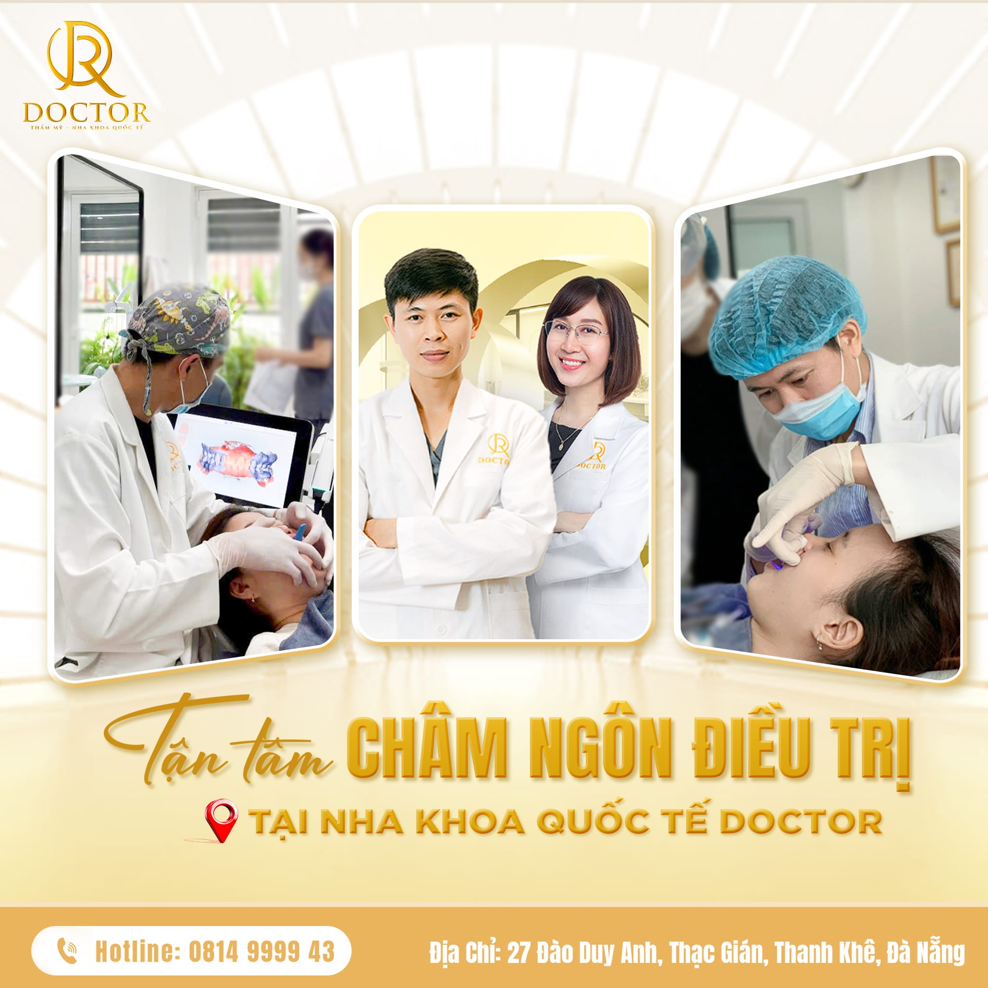 Hình ảnh thông điệp tận tâm chăm ngôn điều trị tại Nha khoa Quốc tế Doctor, thể hiện định hướng phục vụ chuyên nghiệp, tận tình và chú trọng trải nghiệm khách hàng tại Đà Nẵng.
